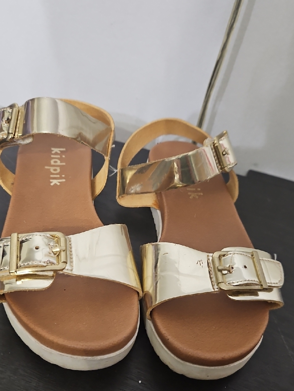 kidpik Metallic Gold Buckle Platform Sandals